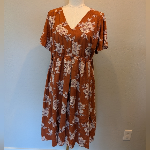 ISABEL MATERNITY Dress Flutter Sleeves Floral Print Orange and White XXL - Picture 1 of 8